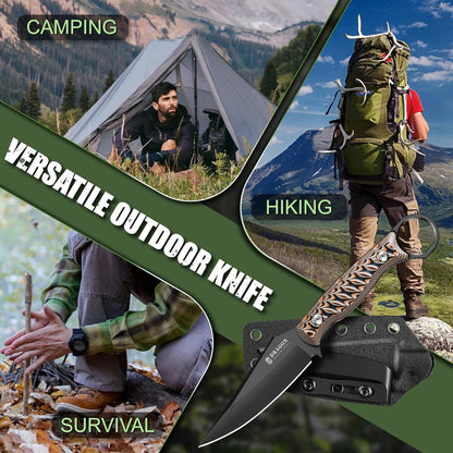 Fixed Blade Knife - Outdoor Survival Gift Men Black | Small Knife with Sheath for Camping Hiking