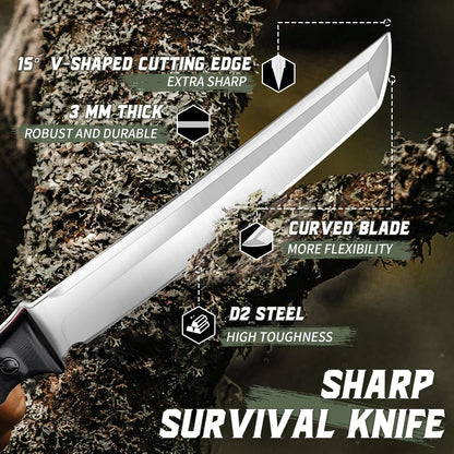 Fixed Blade Knife - Outdoor Survival Gift Men Black | Small Knife with Sheath for Camping Hiking