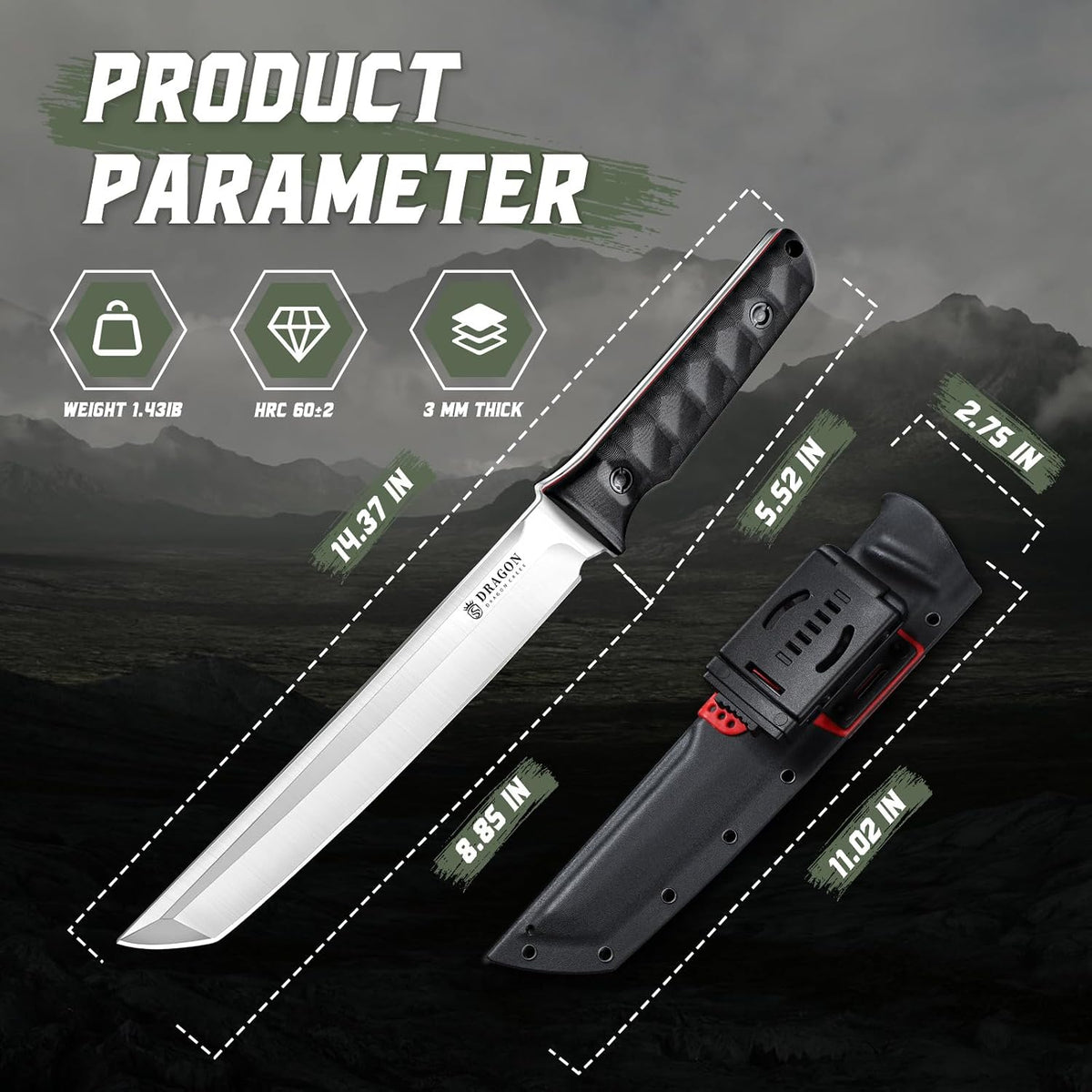 Fixed Blade Knife - Outdoor Survival Gift Men Black | Small Knife with Sheath for Camping Hiking