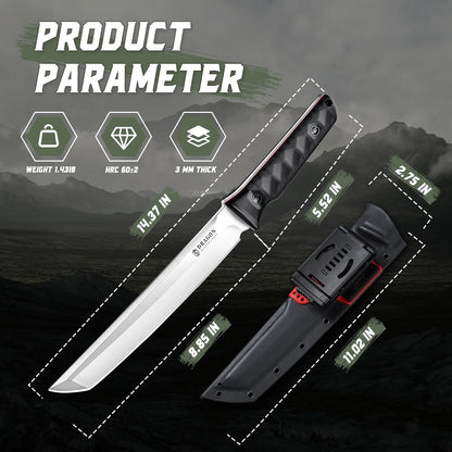 Fixed Blade Knife - Outdoor Survival Gift Men Black | Small Knife with Sheath for Camping Hiking