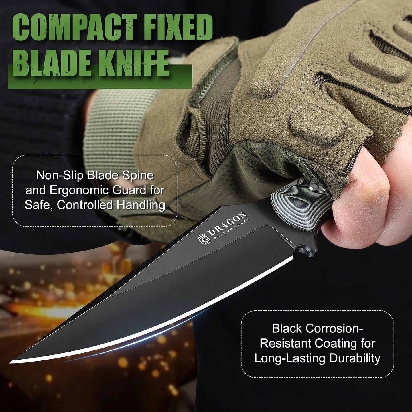 Fixed Blade Knife - Outdoor Survival Gift Men Black | Small Knife with Sheath for Camping Hiking