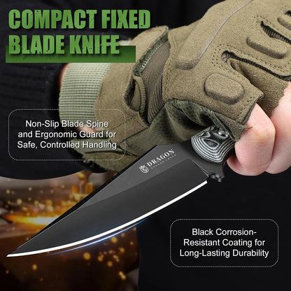 Fixed Blade Knife - Outdoor Survival Gift Men Black | Small Knife with Sheath for Camping Hiking