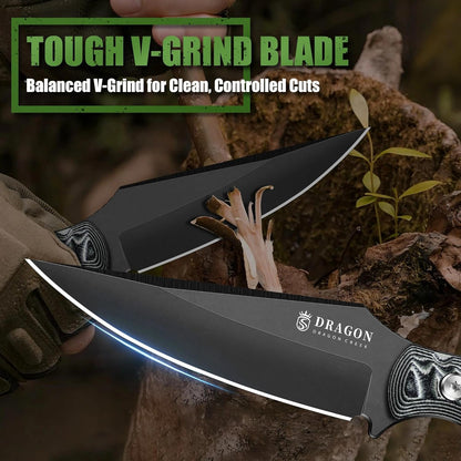 Fixed Blade Knife - Outdoor Survival Gift Men Black | Small Knife with Sheath for Camping Hiking