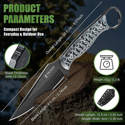 Fixed Blade Knife - Outdoor Survival Gift Men Black | Small Knife with Sheath for Camping Hiking