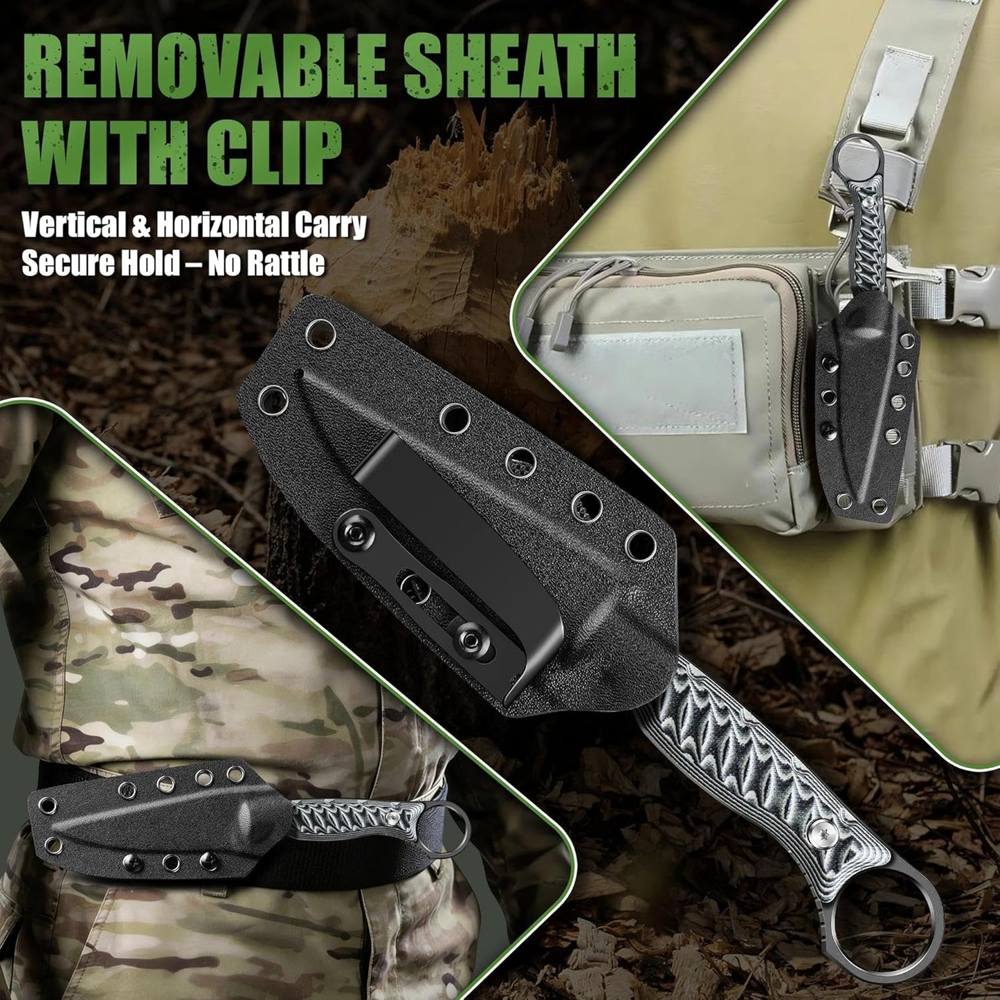 Fixed Blade Knife - Outdoor Survival Gift Men Black | Small Knife with Sheath for Camping Hiking