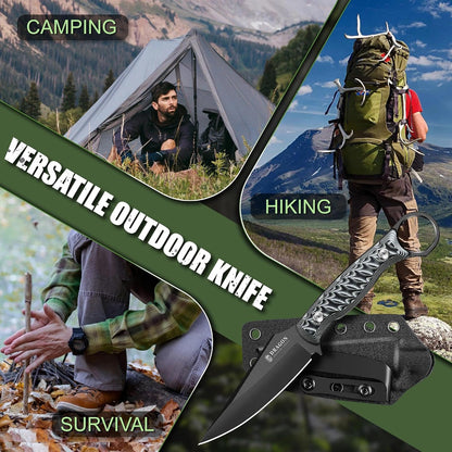Fixed Blade Knife - Outdoor Survival Gift Men Black | Small Knife with Sheath for Camping Hiking