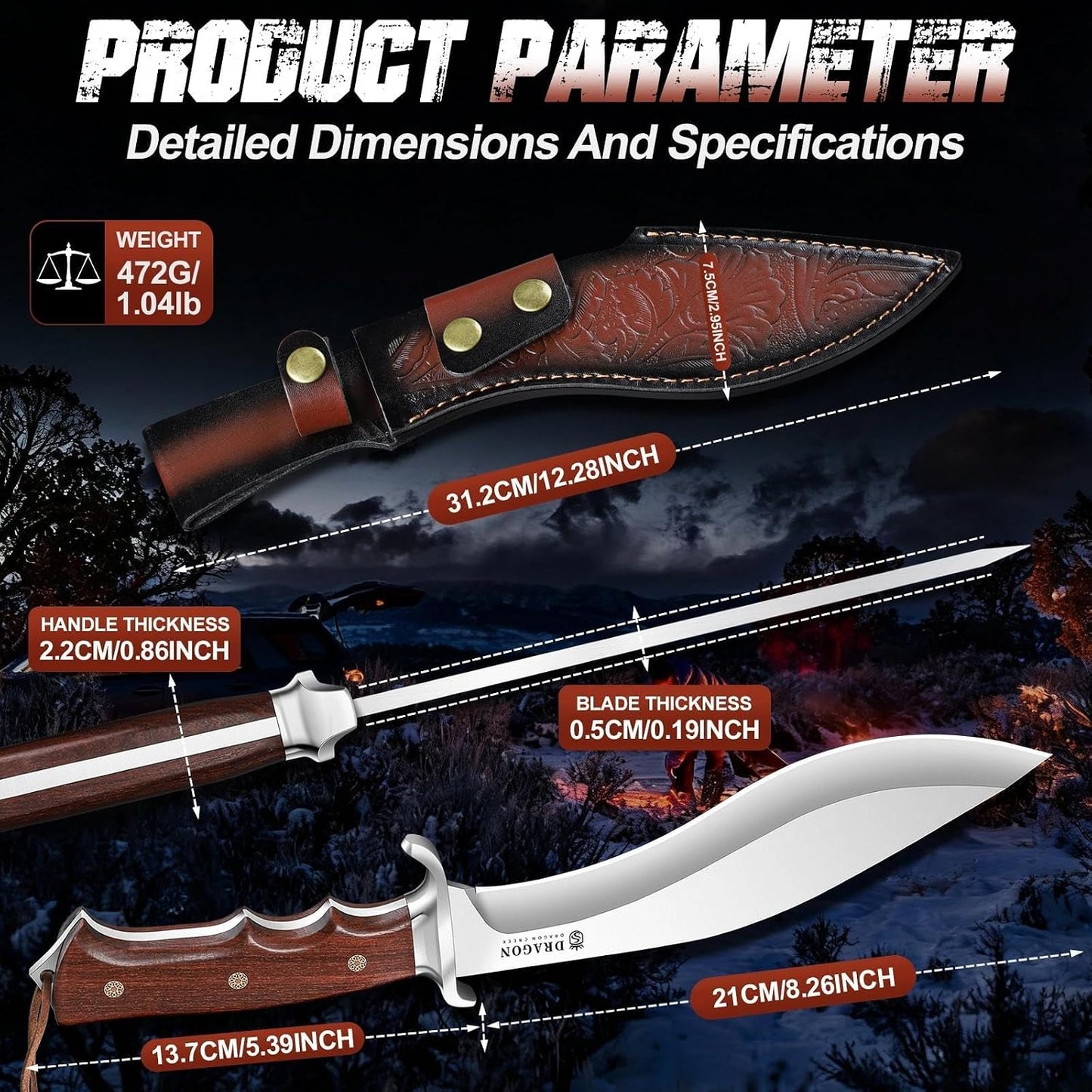 Fixed Blade Knife - Outdoor Survival Gift Men Black | Small Knife with Sheath for Camping Hiking