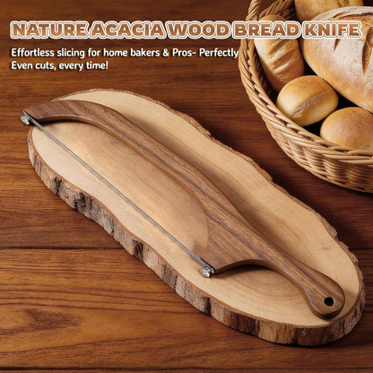 Bow Bread Knife for Homemade Sourdough with Acacia Wood Handle | Bread Slicer for Homemade Bread, Sourdough Bread Knife, Baguettes and More Cuts Thin,Bow Design Easy to Cutting Even Slices
