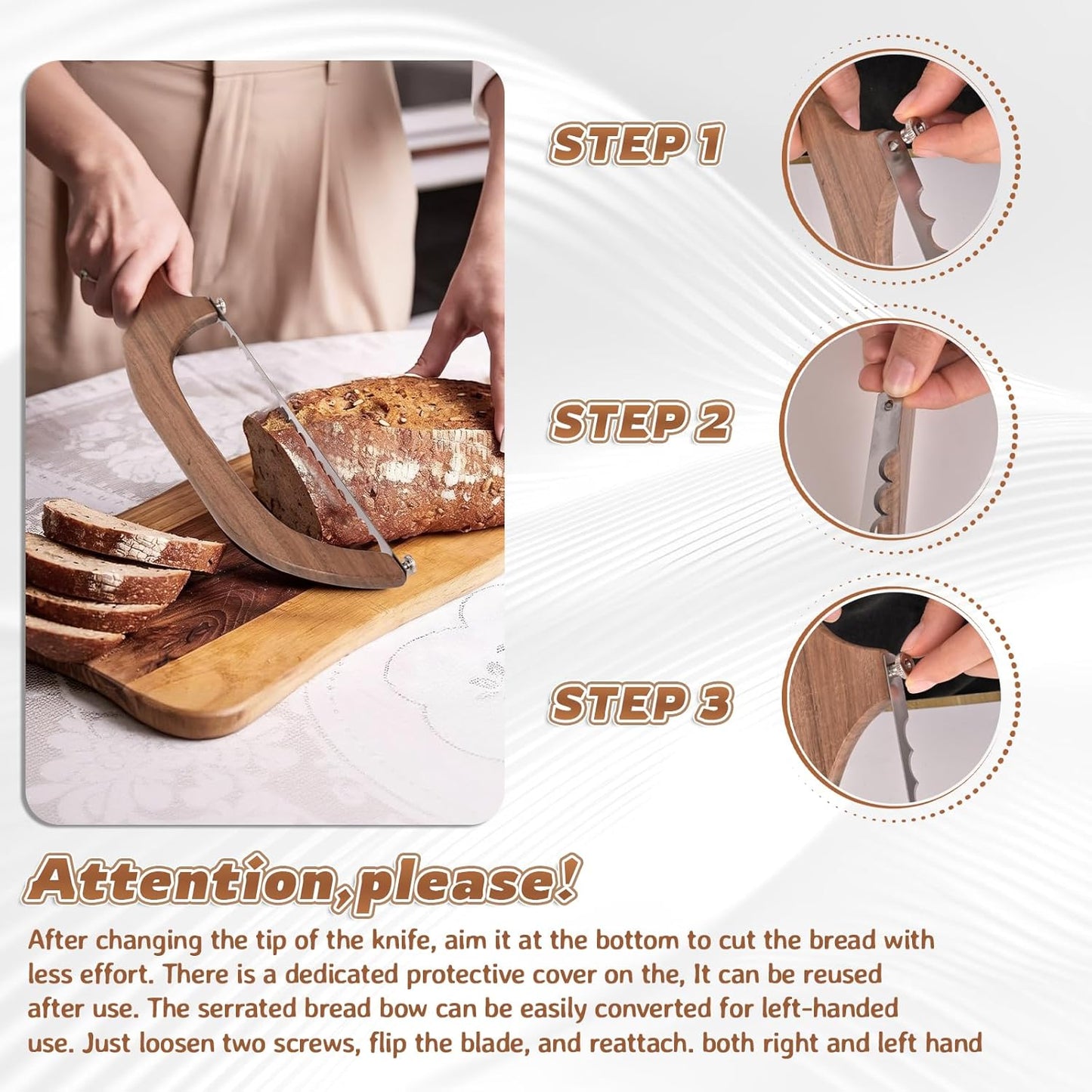 Bow Bread Knife for Homemade Sourdough with Acacia Wood Handle | Bread Slicer for Homemade Bread, Sourdough Bread Knife, Baguettes and More Cuts Thin,Bow Design Easy to Cutting Even Slices