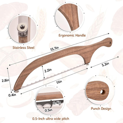 Bow Bread Knife for Homemade Sourdough with Acacia Wood Handle | Bread Slicer for Homemade Bread, Sourdough Bread Knife, Baguettes and More Cuts Thin,Bow Design Easy to Cutting Even Slices