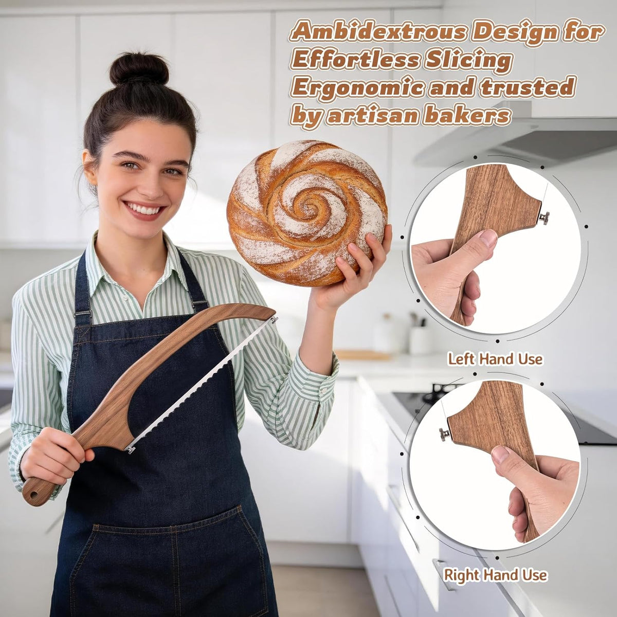 Bow Bread Knife for Homemade Sourdough with Acacia Wood Handle | Bread Slicer for Homemade Bread, Sourdough Bread Knife, Baguettes and More Cuts Thin,Bow Design Easy to Cutting Even Slices