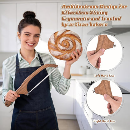 Bow Bread Knife for Homemade Sourdough with Acacia Wood Handle | Bread Slicer for Homemade Bread, Sourdough Bread Knife, Baguettes and More Cuts Thin,Bow Design Easy to Cutting Even Slices
