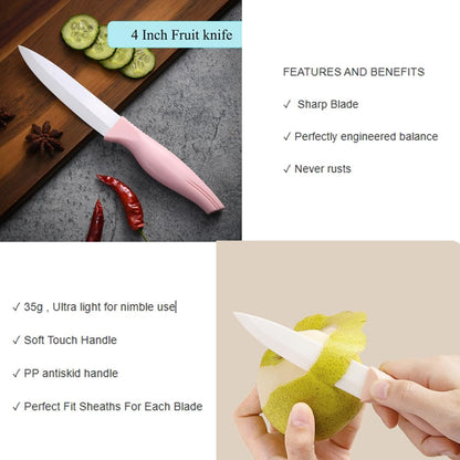 3-Pieces Pink Ceramic Knives Set, 5-Inch for Vegetable and meet 4-Inch for Fruit 3-Inch for Peeling,Suitable for Beef Chicken Vegetable Fruit Butter and Bread (Pink)