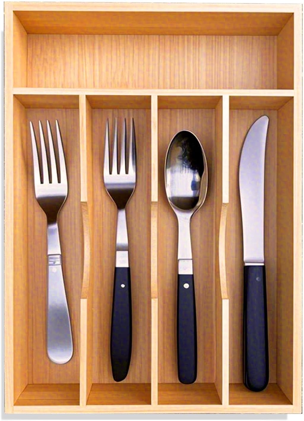 Bamboo Kitchen Drawer Silverware Organizer, 7 Inch Silverware Utensils Tray Holder for Small Drawer, Wood Caddy for Flatware Cutlery Knives 4-Slots