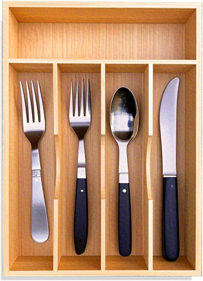 Bamboo Kitchen Drawer Silverware Organizer, 7 Inch Silverware Utensils Tray Holder for Small Drawer, Wood Caddy for Flatware Cutlery Knives 4-Slots