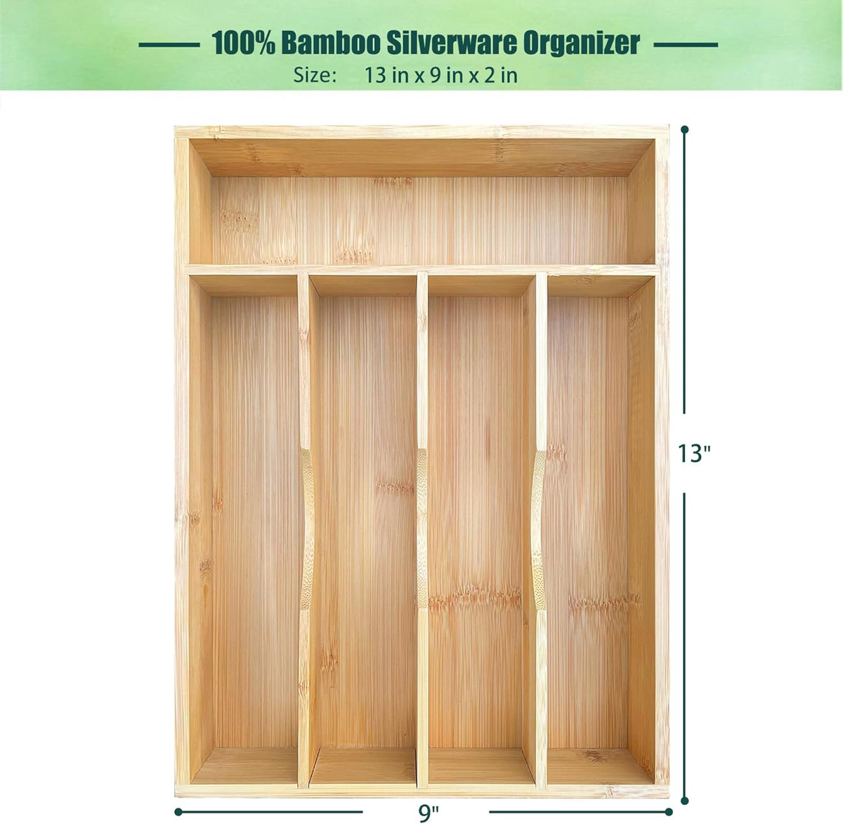 Bamboo Kitchen Drawer Silverware Organizer, 7 Inch Silverware Utensils Tray Holder for Small Drawer, Wood Caddy for Flatware Cutlery Knives 4-Slots