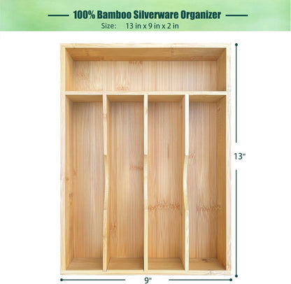 Bamboo Kitchen Drawer Silverware Organizer, 7 Inch Silverware Utensils Tray Holder for Small Drawer, Wood Caddy for Flatware Cutlery Knives 4-Slots