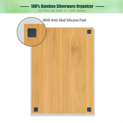 Bamboo Kitchen Drawer Silverware Organizer, 7 Inch Silverware Utensils Tray Holder for Small Drawer, Wood Caddy for Flatware Cutlery Knives 4-Slots