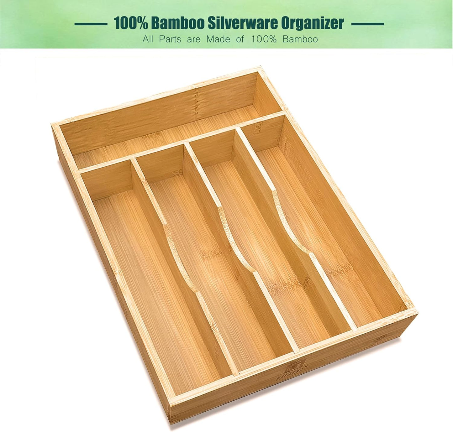 Bamboo Kitchen Drawer Silverware Organizer, 7 Inch Silverware Utensils Tray Holder for Small Drawer, Wood Caddy for Flatware Cutlery Knives 4-Slots