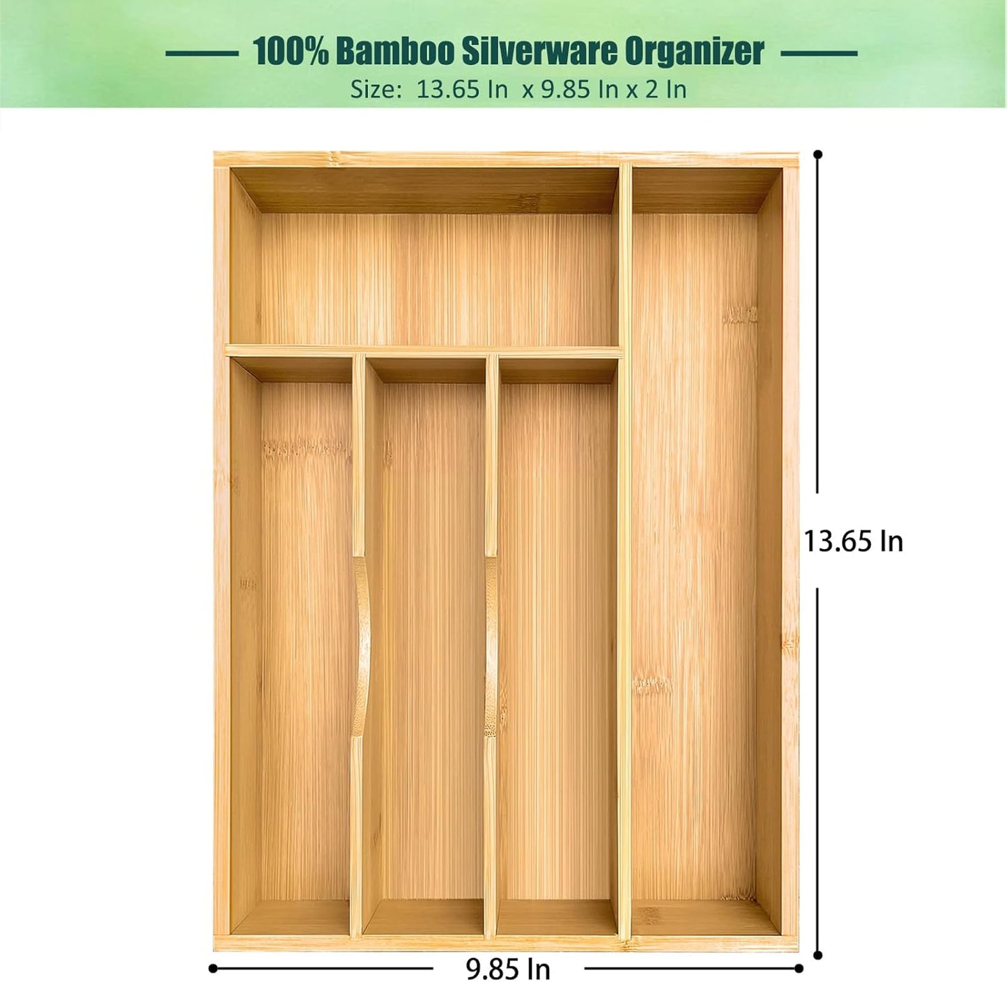 Bamboo Kitchen Drawer Silverware Organizer, 7 Inch Silverware Utensils Tray Holder for Small Drawer, Wood Caddy for Flatware Cutlery Knives 4-Slots