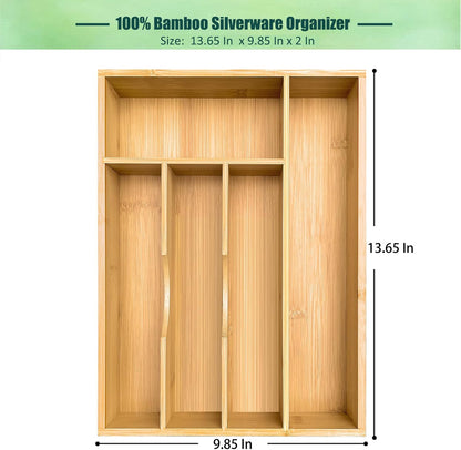 Bamboo Kitchen Drawer Silverware Organizer, 7 Inch Silverware Utensils Tray Holder for Small Drawer, Wood Caddy for Flatware Cutlery Knives 4-Slots