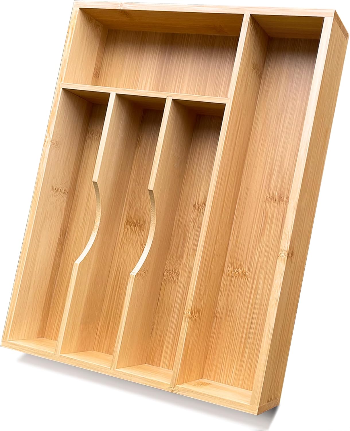 Bamboo Kitchen Drawer Silverware Organizer, 7 Inch Silverware Utensils Tray Holder for Small Drawer, Wood Caddy for Flatware Cutlery Knives 4-Slots