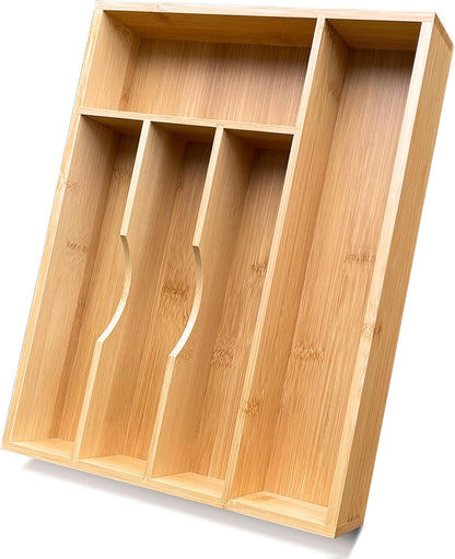 Bamboo Kitchen Drawer Silverware Organizer, 7 Inch Silverware Utensils Tray Holder for Small Drawer, Wood Caddy for Flatware Cutlery Knives 4-Slots