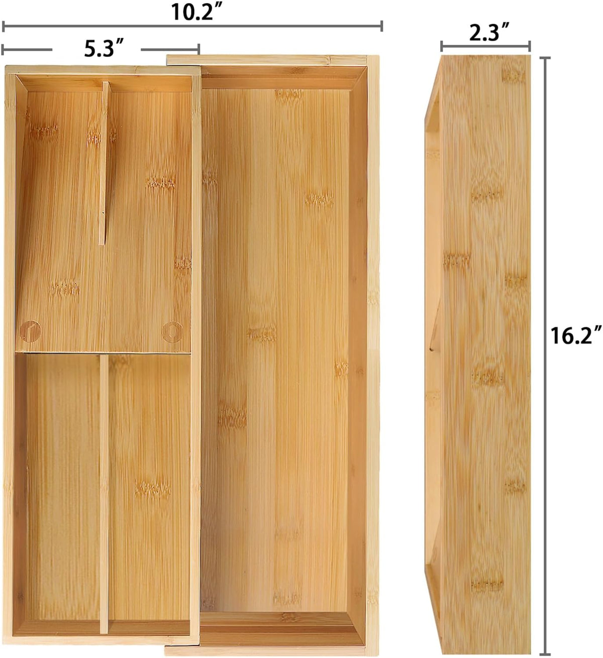 Bamboo Kitchen Drawer Silverware Organizer, 7 Inch Silverware Utensils Tray Holder for Small Drawer, Wood Caddy for Flatware Cutlery Knives 4-Slots