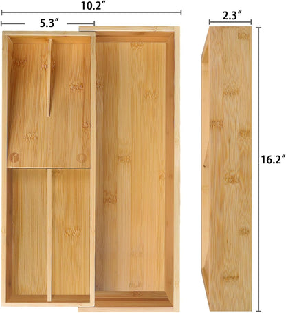 Bamboo Kitchen Drawer Silverware Organizer, 7 Inch Silverware Utensils Tray Holder for Small Drawer, Wood Caddy for Flatware Cutlery Knives 4-Slots
