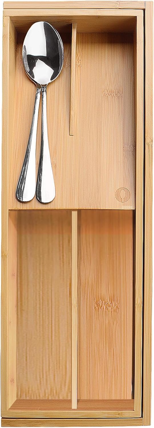 Bamboo Kitchen Drawer Silverware Organizer, 7 Inch Silverware Utensils Tray Holder for Small Drawer, Wood Caddy for Flatware Cutlery Knives 4-Slots