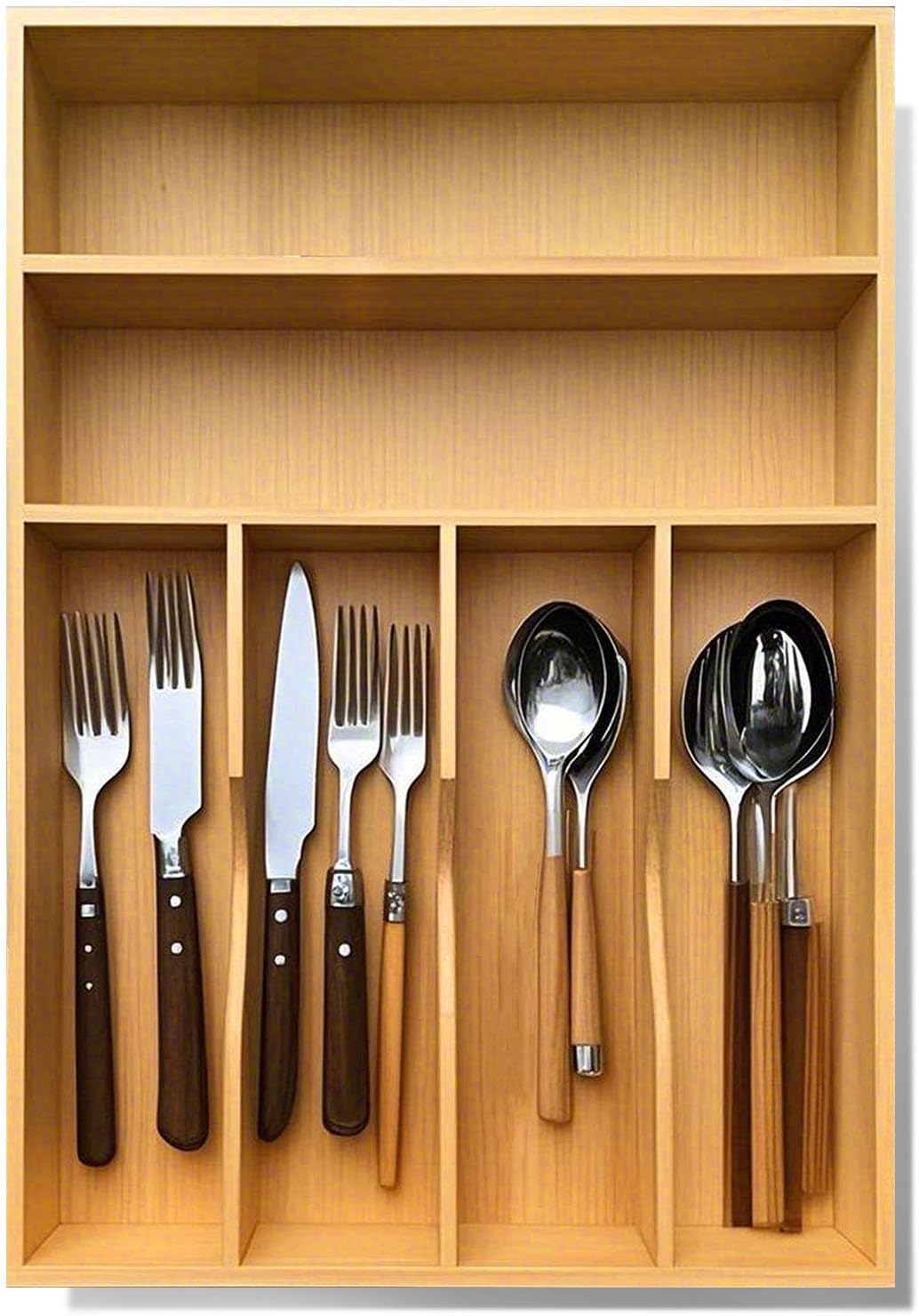 Bamboo Kitchen Drawer Silverware Organizer, 7 Inch Silverware Utensils Tray Holder for Small Drawer, Wood Caddy for Flatware Cutlery Knives 4-Slots
