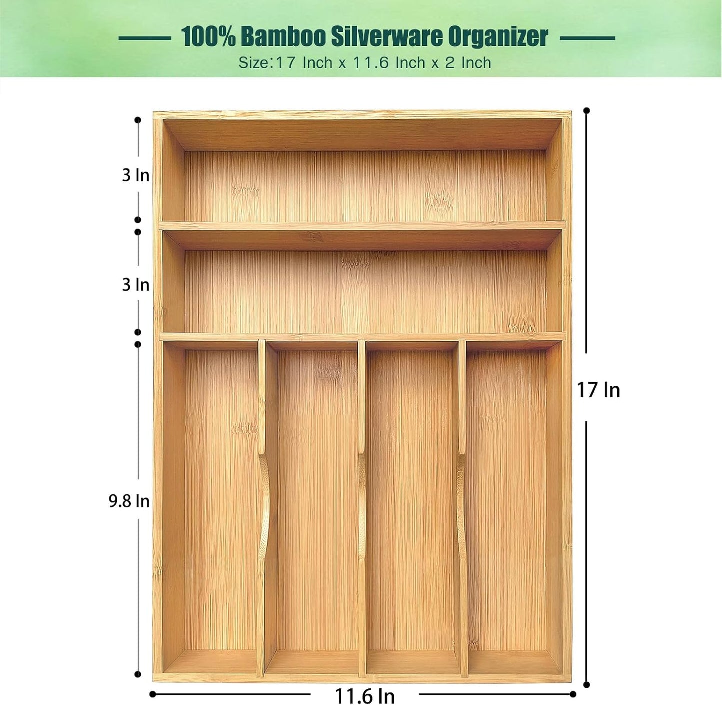 Bamboo Kitchen Drawer Silverware Organizer, 7 Inch Silverware Utensils Tray Holder for Small Drawer, Wood Caddy for Flatware Cutlery Knives 4-Slots