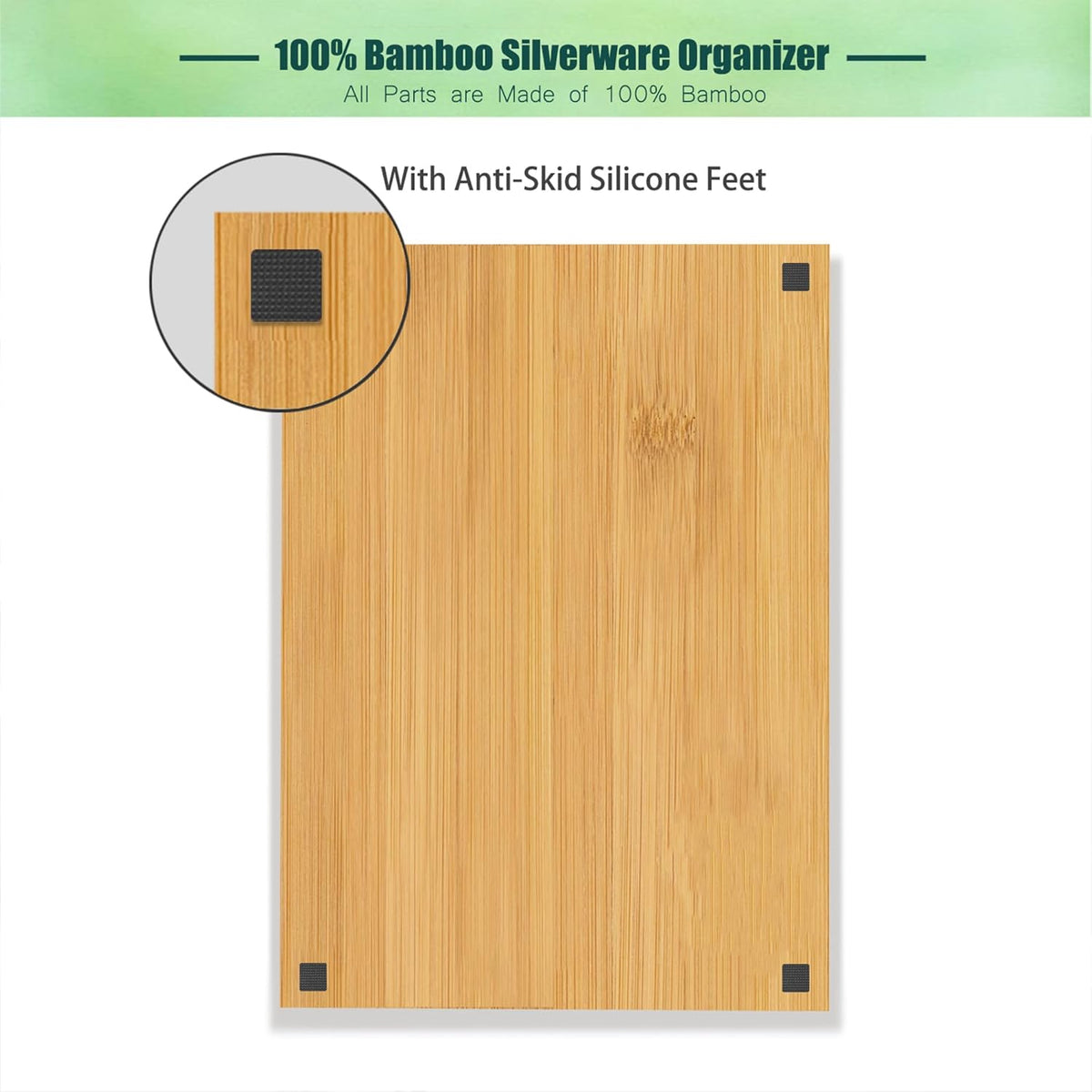Bamboo Kitchen Drawer Silverware Organizer, 7 Inch Silverware Utensils Tray Holder for Small Drawer, Wood Caddy for Flatware Cutlery Knives 4-Slots