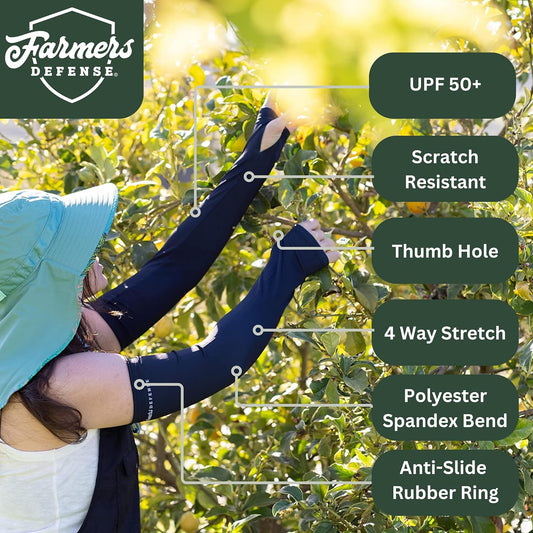 Gardening Arm Sleeves|UV Cooling Protective Sleeve Women & Men|Anti-Scratch Cover Sun UPF Outdoor Protection - Black - S/M