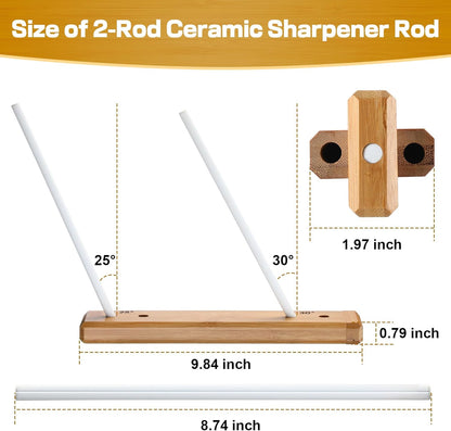 9.8" Ceramic Crock Knife Sharpener, 2 Rod Turn Box, Portable Manual Knife Sharpener Rod, 2000 Grit Professional Ceramic Sharpening Rods to Repair, Restore, and Polish Your Blades for Kitchen