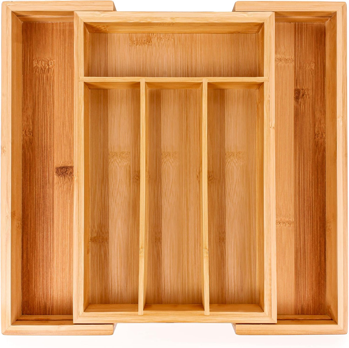 Bamboo 6-Slot Expanding Flatware Organizer Expandable Fits Most Kitchen Drawers | Adjustable Wood Drawer Divider & Silverware Organizer, Adjusts 8.5 to 13.25 Inches, 6 Slot Utility Tray & Utensil Holder
