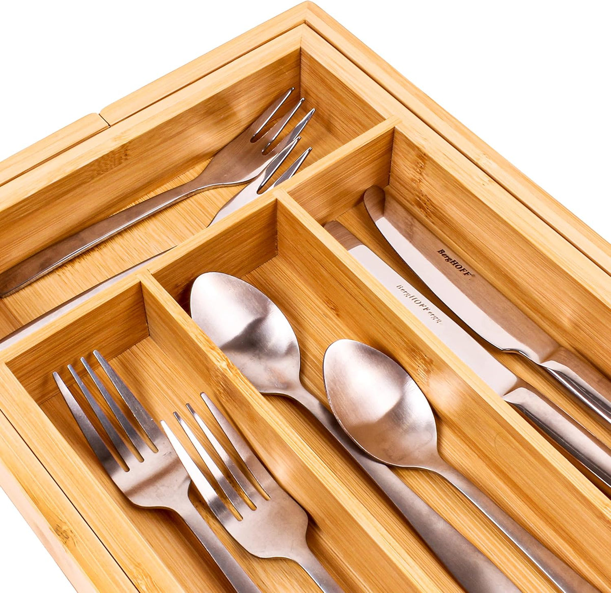 Bamboo 6-Slot Expanding Flatware Organizer Expandable Fits Most Kitchen Drawers | Adjustable Wood Drawer Divider & Silverware Organizer, Adjusts 8.5 to 13.25 Inches, 6 Slot Utility Tray & Utensil Holder