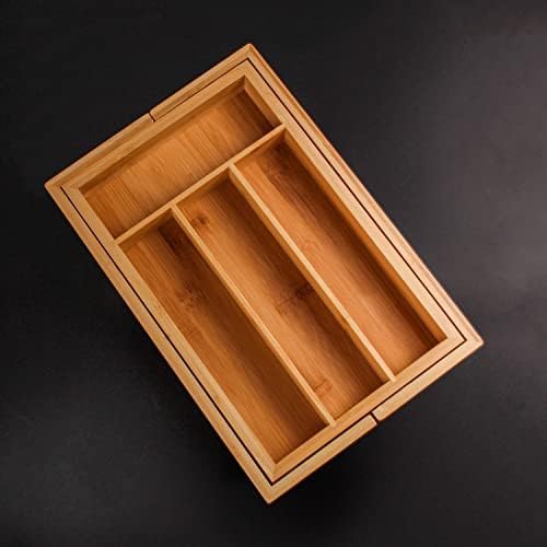 Bamboo 6-Slot Expanding Flatware Organizer Expandable Fits Most Kitchen Drawers | Adjustable Wood Drawer Divider & Silverware Organizer, Adjusts 8.5 to 13.25 Inches, 6 Slot Utility Tray & Utensil Holder