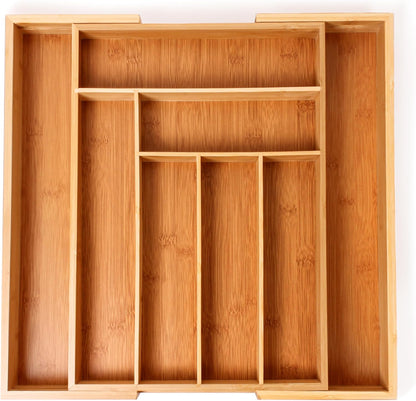Bamboo 6-Slot Expanding Flatware Organizer Expandable Fits Most Kitchen Drawers | Adjustable Wood Drawer Divider & Silverware Organizer, Adjusts 8.5 to 13.25 Inches, 6 Slot Utility Tray & Utensil Holder