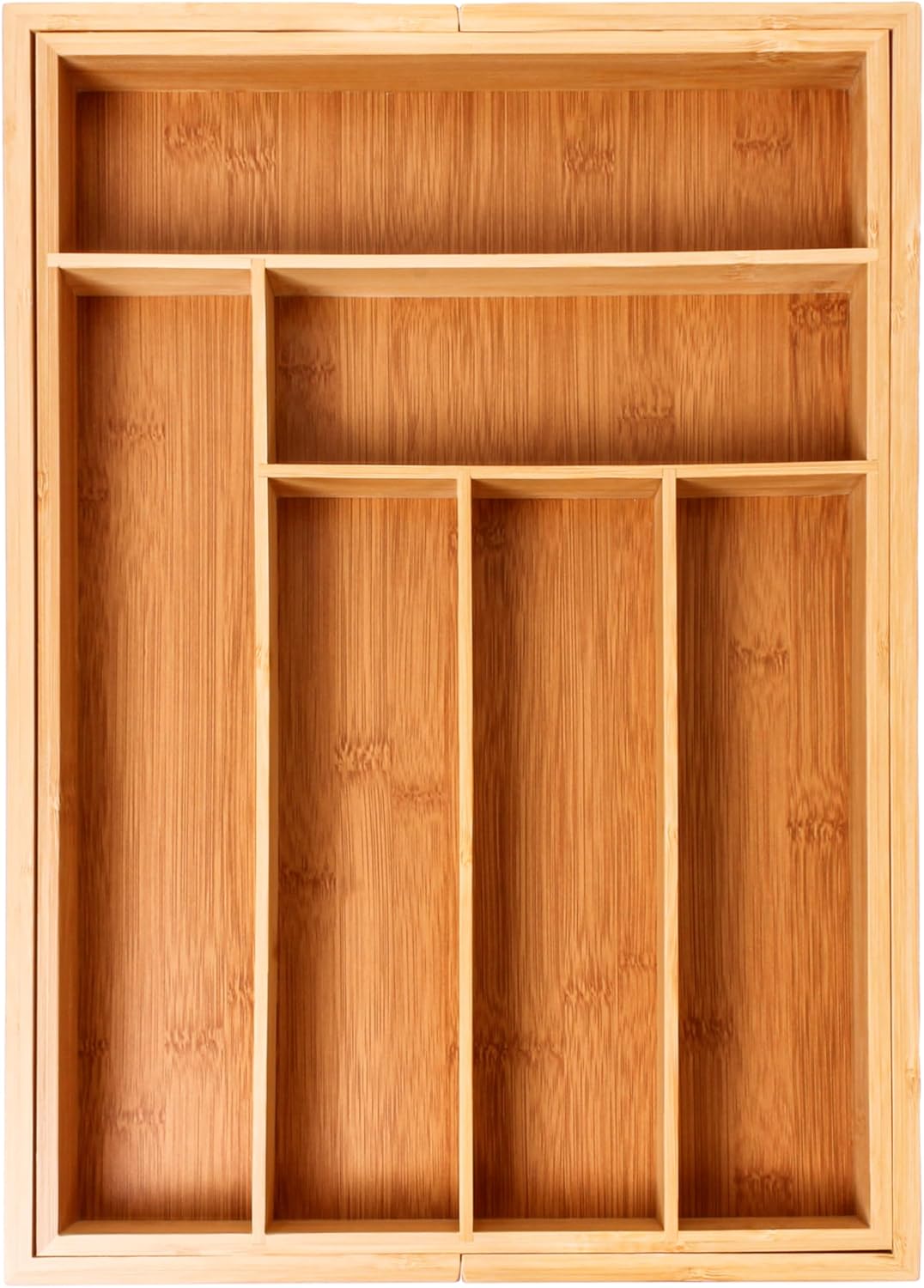 Bamboo 6-Slot Expanding Flatware Organizer Expandable Fits Most Kitchen Drawers | Adjustable Wood Drawer Divider & Silverware Organizer, Adjusts 8.5 to 13.25 Inches, 6 Slot Utility Tray & Utensil Holder