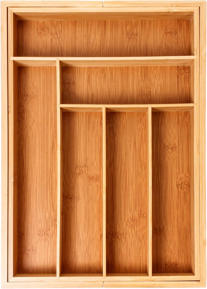 Bamboo 6-Slot Expanding Flatware Organizer Expandable Fits Most Kitchen Drawers | Adjustable Wood Drawer Divider & Silverware Organizer, Adjusts 8.5 to 13.25 Inches, 6 Slot Utility Tray & Utensil Holder