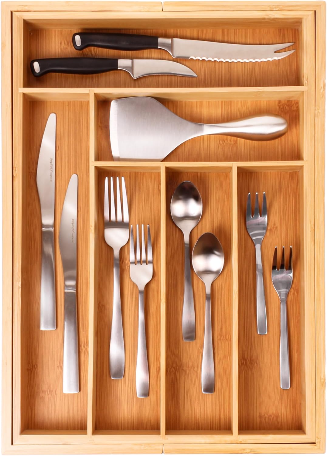 Bamboo 6-Slot Expanding Flatware Organizer Expandable Fits Most Kitchen Drawers | Adjustable Wood Drawer Divider & Silverware Organizer, Adjusts 8.5 to 13.25 Inches, 6 Slot Utility Tray & Utensil Holder