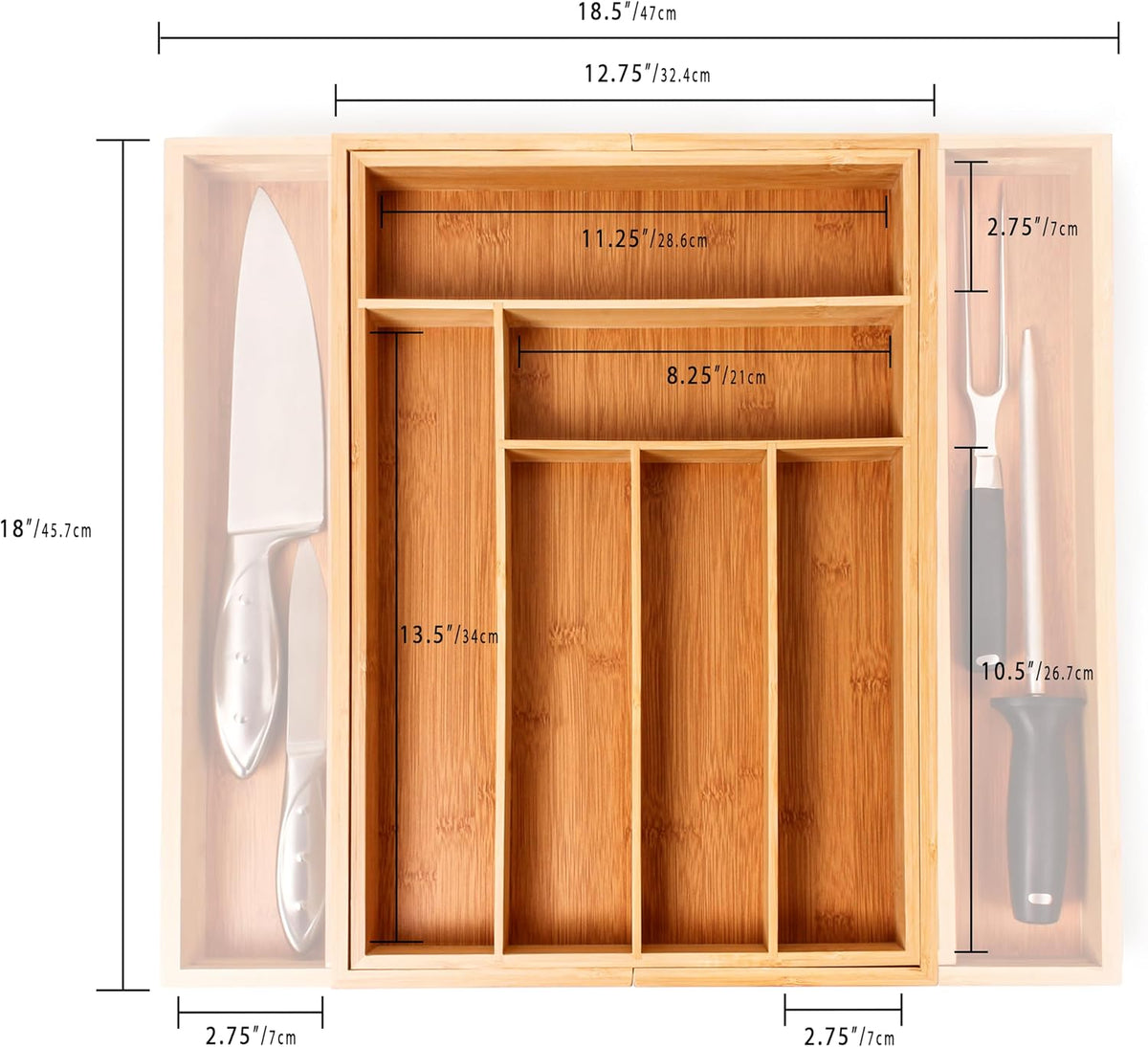 Bamboo 6-Slot Expanding Flatware Organizer Expandable Fits Most Kitchen Drawers | Adjustable Wood Drawer Divider & Silverware Organizer, Adjusts 8.5 to 13.25 Inches, 6 Slot Utility Tray & Utensil Holder