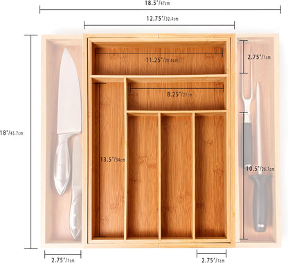 Bamboo 6-Slot Expanding Flatware Organizer Expandable Fits Most Kitchen Drawers | Adjustable Wood Drawer Divider & Silverware Organizer, Adjusts 8.5 to 13.25 Inches, 6 Slot Utility Tray & Utensil Holder