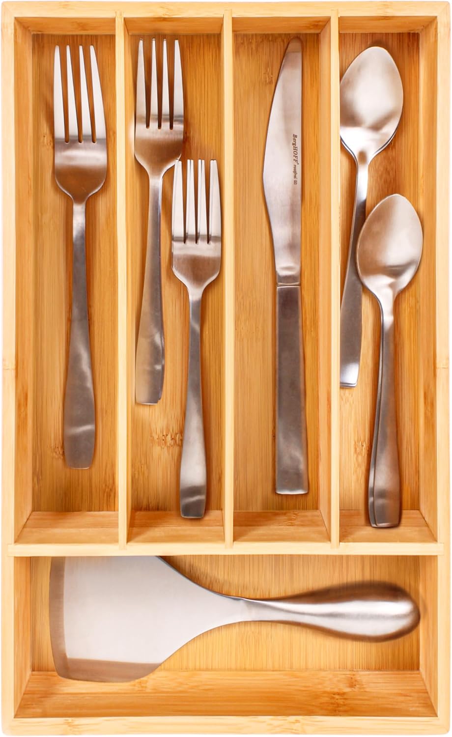 Bamboo 6-Slot Expanding Flatware Organizer Expandable Fits Most Kitchen Drawers | Adjustable Wood Drawer Divider & Silverware Organizer, Adjusts 8.5 to 13.25 Inches, 6 Slot Utility Tray & Utensil Holder