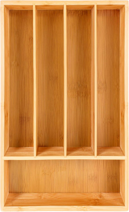 Bamboo 6-Slot Expanding Flatware Organizer Expandable Fits Most Kitchen Drawers | Adjustable Wood Drawer Divider & Silverware Organizer, Adjusts 8.5 to 13.25 Inches, 6 Slot Utility Tray & Utensil Holder