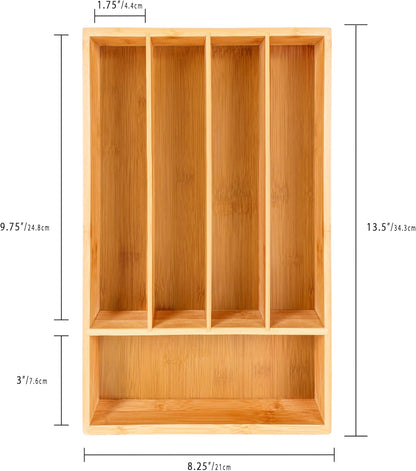 Bamboo 6-Slot Expanding Flatware Organizer Expandable Fits Most Kitchen Drawers | Adjustable Wood Drawer Divider & Silverware Organizer, Adjusts 8.5 to 13.25 Inches, 6 Slot Utility Tray & Utensil Holder