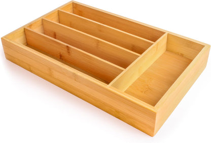 Bamboo 6-Slot Expanding Flatware Organizer Expandable Fits Most Kitchen Drawers | Adjustable Wood Drawer Divider & Silverware Organizer, Adjusts 8.5 to 13.25 Inches, 6 Slot Utility Tray & Utensil Holder