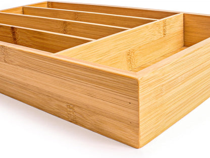Bamboo 6-Slot Expanding Flatware Organizer Expandable Fits Most Kitchen Drawers | Adjustable Wood Drawer Divider & Silverware Organizer, Adjusts 8.5 to 13.25 Inches, 6 Slot Utility Tray & Utensil Holder