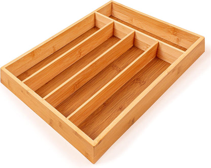 Bamboo 6-Slot Expanding Flatware Organizer Expandable Fits Most Kitchen Drawers | Adjustable Wood Drawer Divider & Silverware Organizer, Adjusts 8.5 to 13.25 Inches, 6 Slot Utility Tray & Utensil Holder